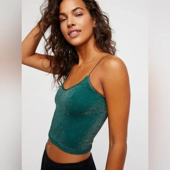 NWOT Free People Intimately Lurex Skinny Strap Seamless Green Brami Cami - Picture 5 of 5